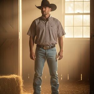 Cinch Men's Brown Checkered Casual Button Down Shirt Size L